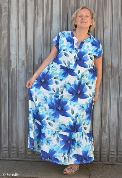 Double Slub Musselin Haren Blaue Blüten by Swafing 